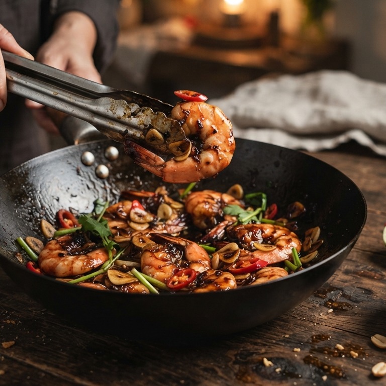 Spicy tijgergarnalen uit de wok recept