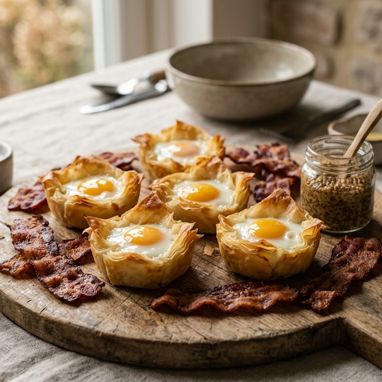 Spiegeleitjes in filodeeg met bacon recept