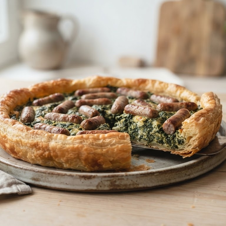 Spinazie kaas taart met worstjes recept