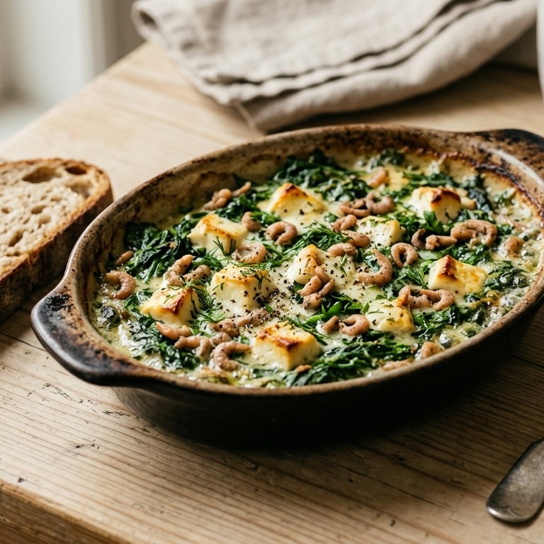 Spinazie met feta en garnalen uit de oven recept