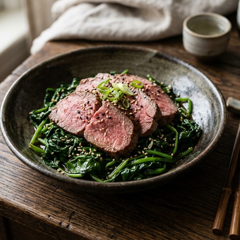Spinazie met rosbief en sake recept