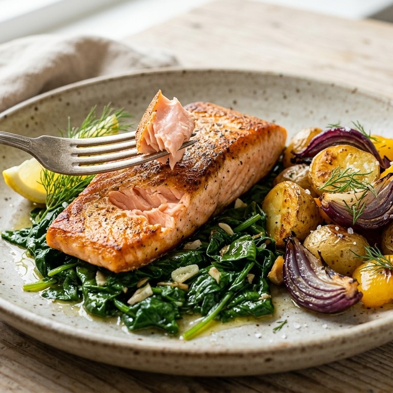 Spinazie met zalmfilet recept