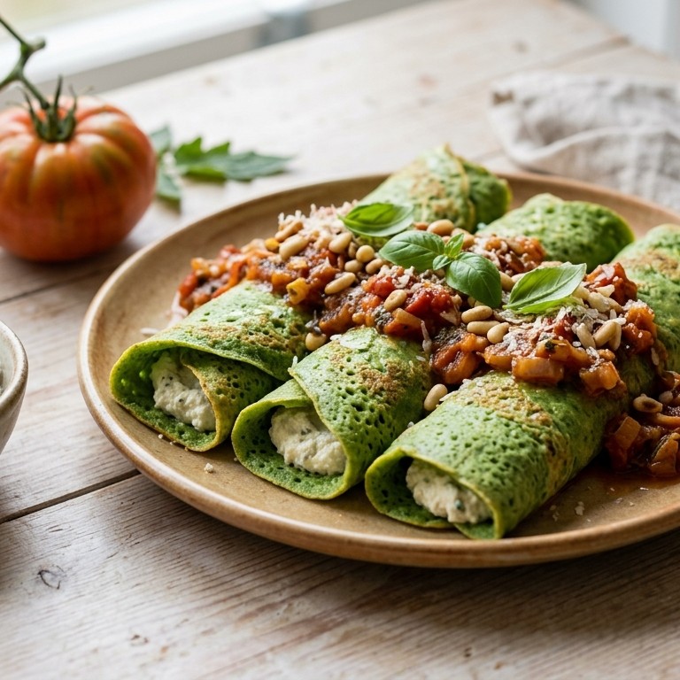 Spinazie pannenkoeken met tomatensaus recept