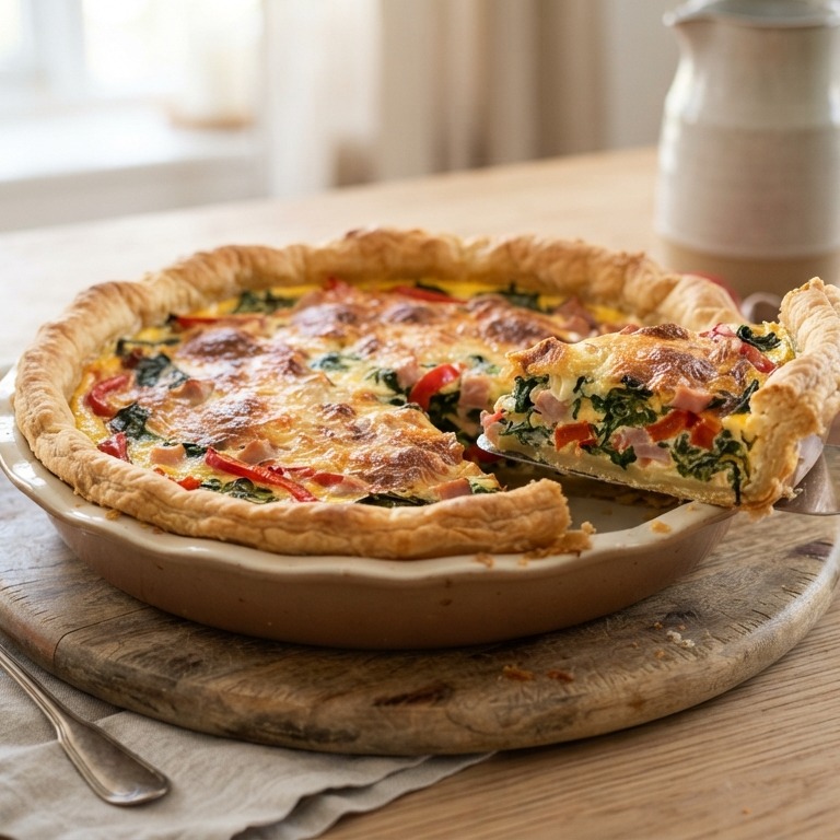 Spinazie quiche met paprika en reepjes ham recept