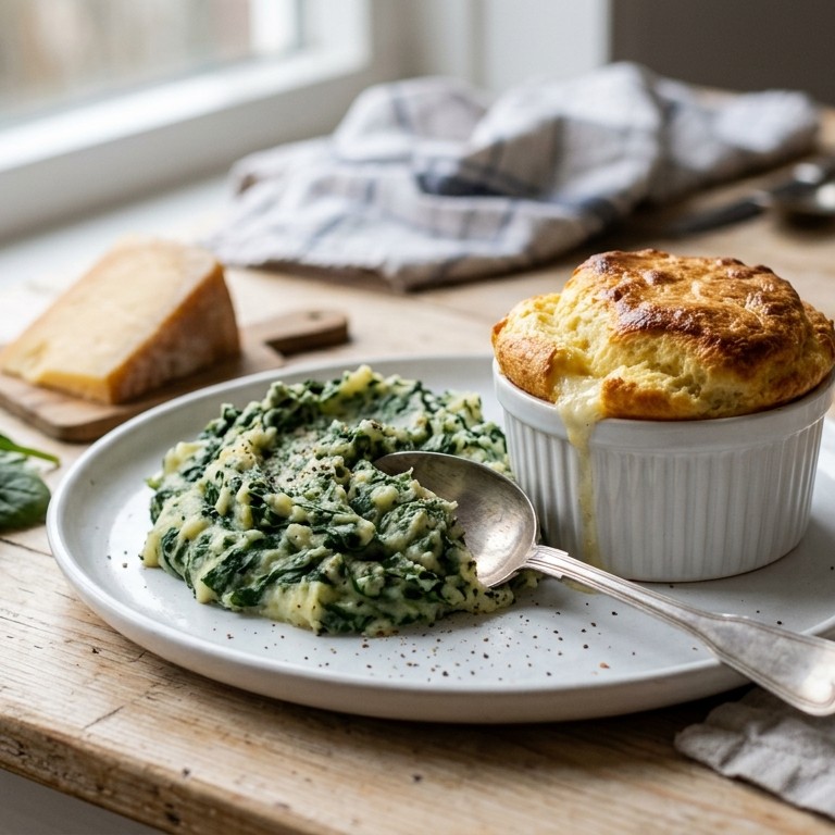Spinazie stampot met Kaassoufle recept