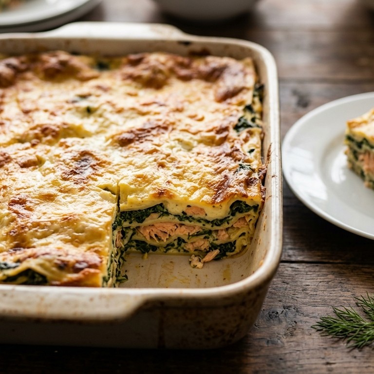 Spinazie-zalm-lasagne voor buffet recept