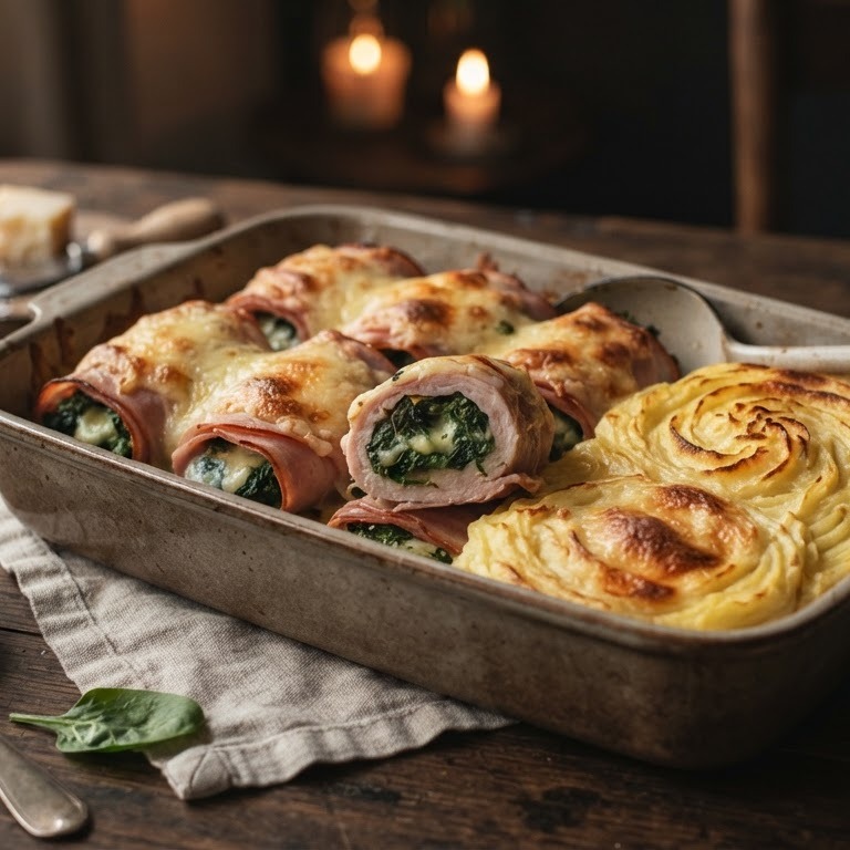 Spinazierolletjes met aardappelpuree recept