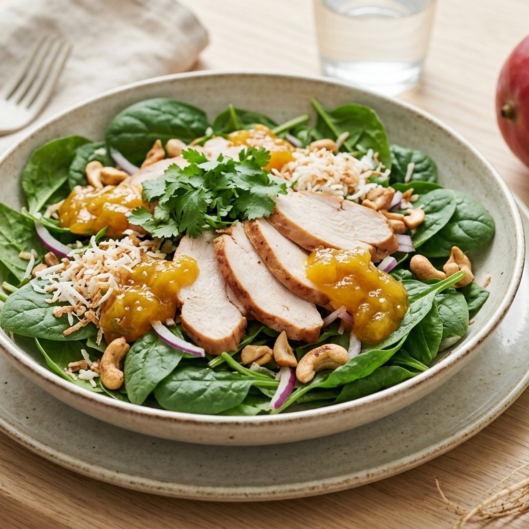 Spinaziesalade met gerookte kipfilet recept