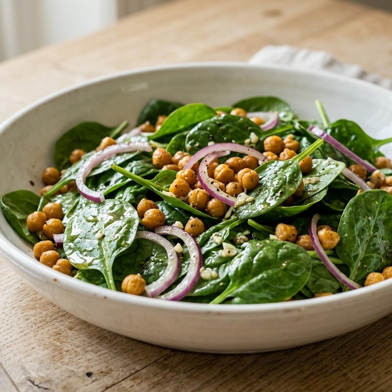 Spinaziesalade met kikkererwten recept