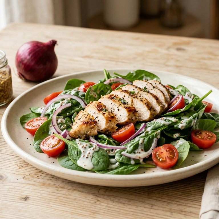 Spinaziesalade met kipfilet en kerstomaat recept