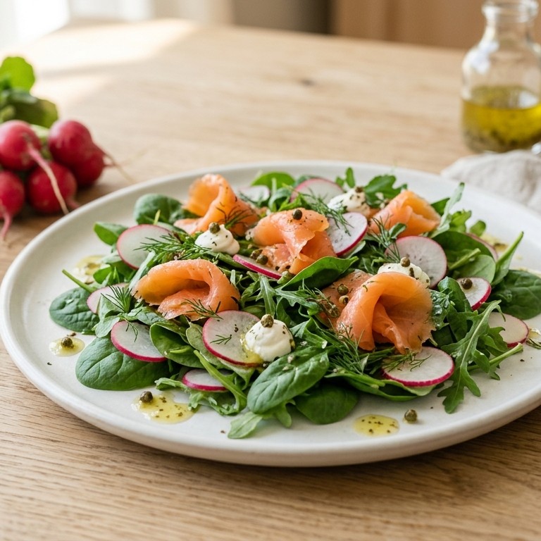 Spinaziesalade met zalm en radijs recept
