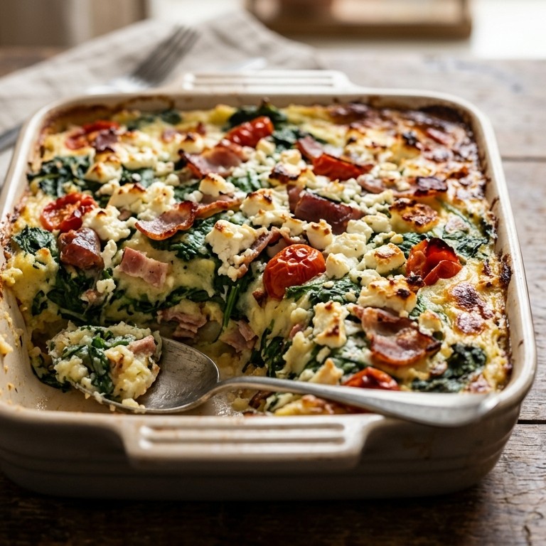 Spinazieschotel met spekjes, tomaat en feta recept