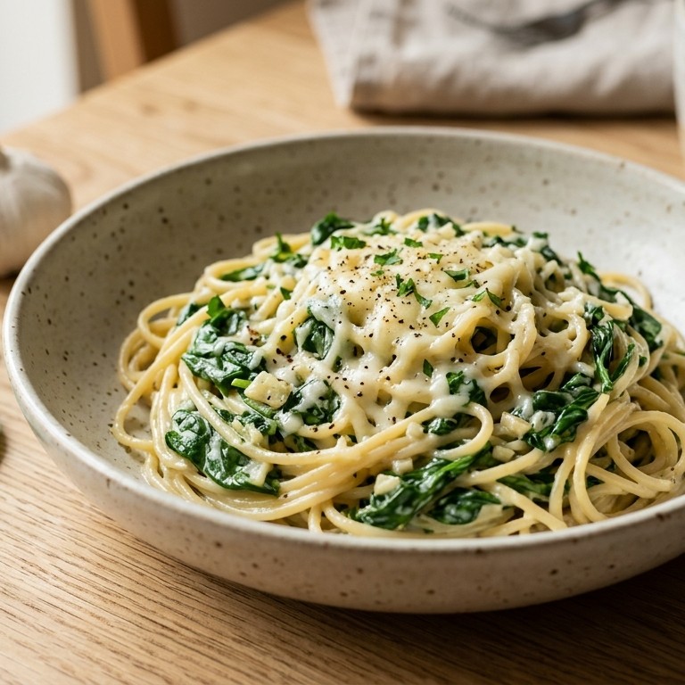 Spinaziespaghetti met creme fraiche recept