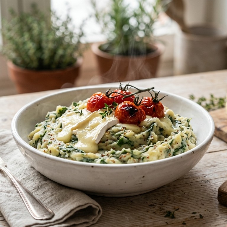 Spinaziestamppot met brie recept