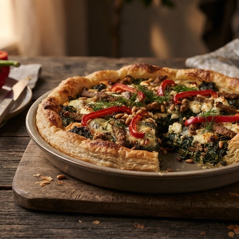 Spinazietaart met shoarmavlees recept