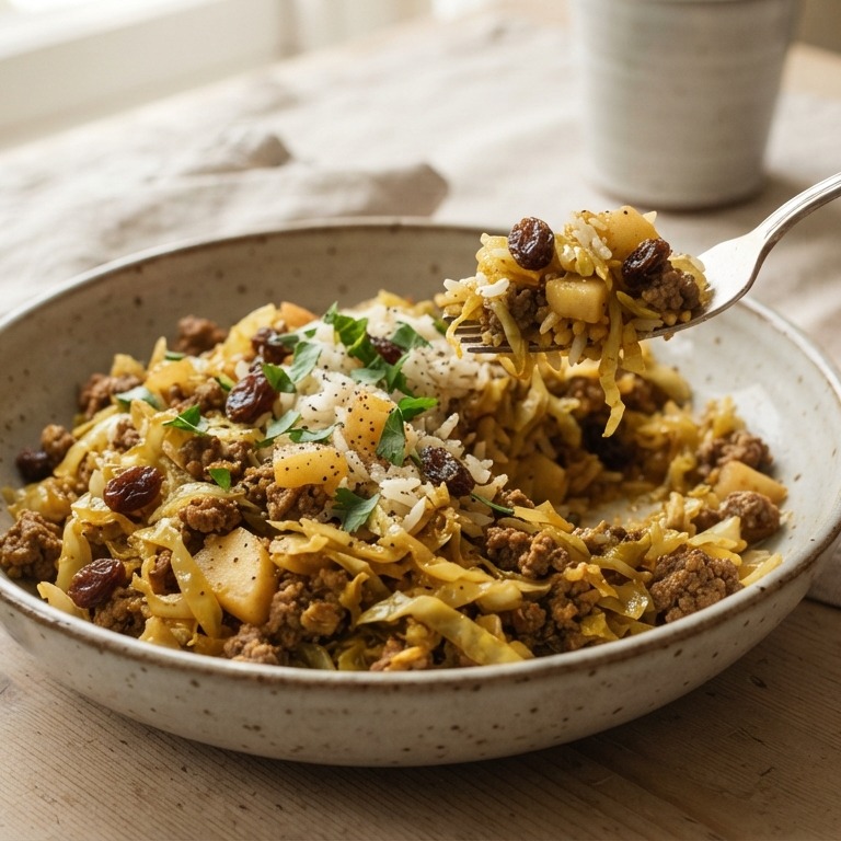 Spitskool met rijst, gehakt, rozijnen en appel recept