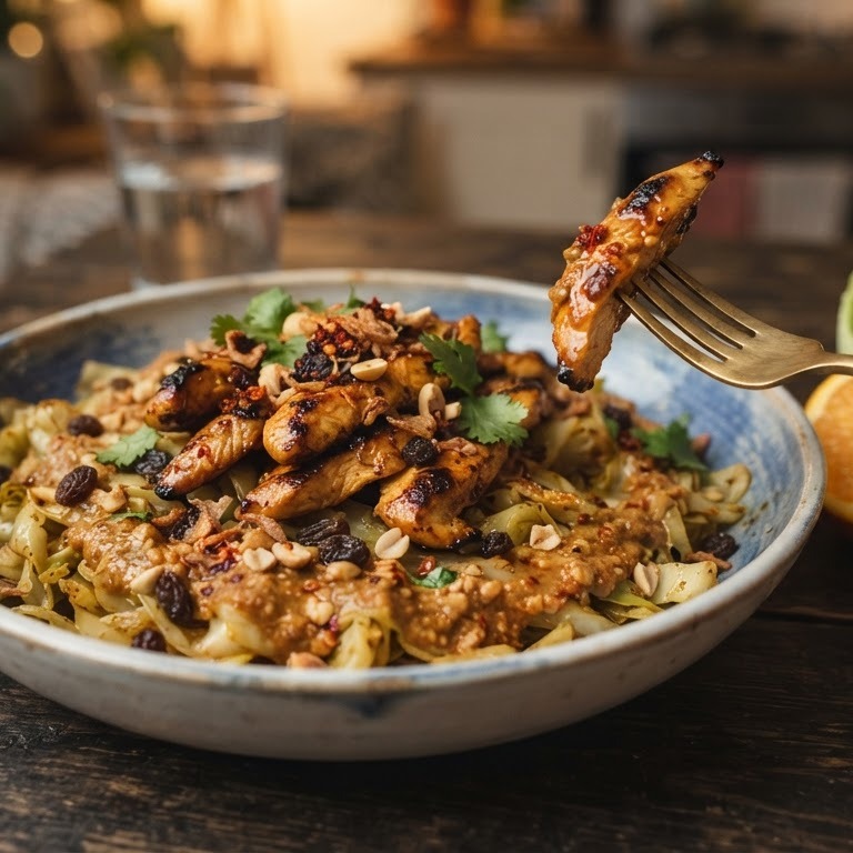 Spitskool met saté en kippenvlees recept