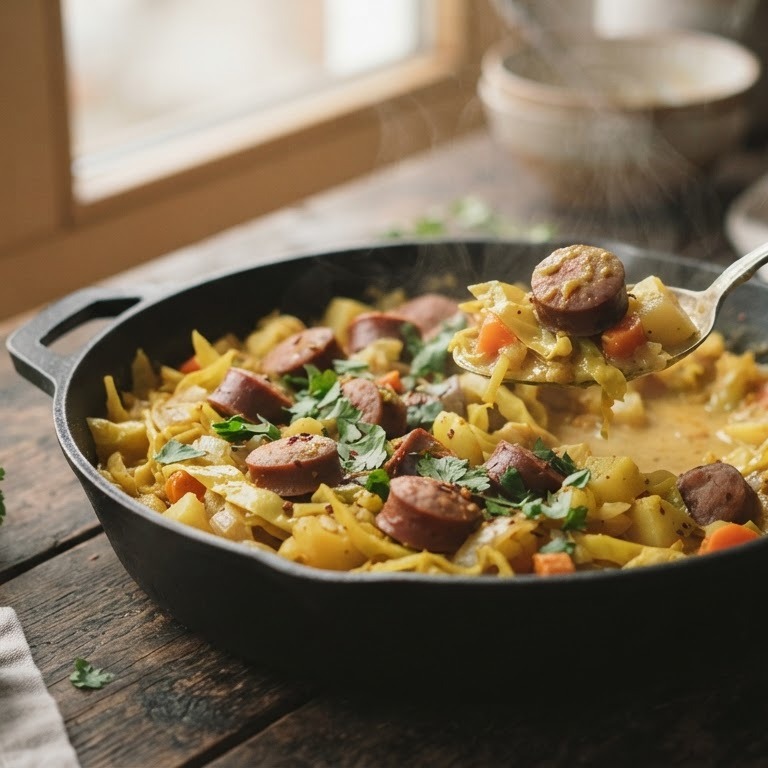 Spitskoolcurry met worst recept