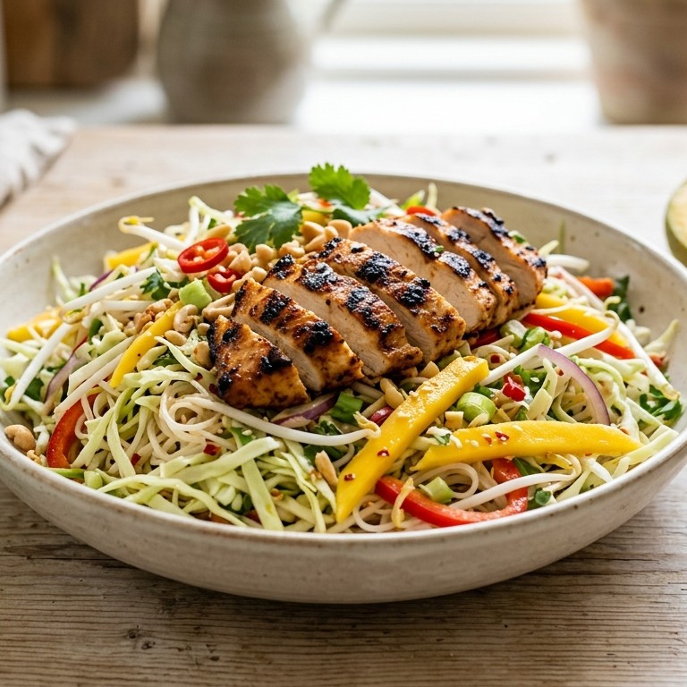 Spitskoolsalade met mango en gegrilde kip recept