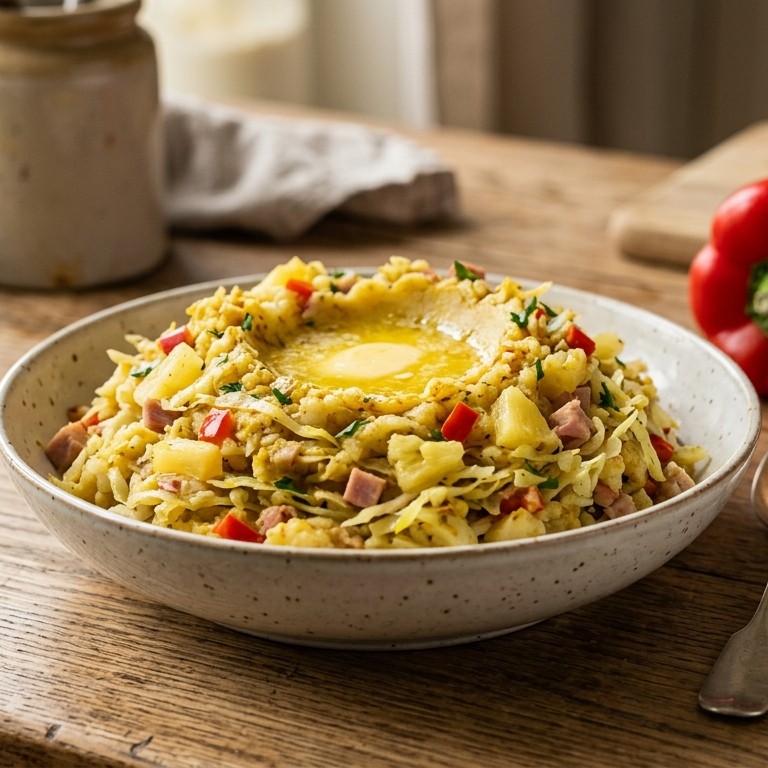 Spitskoolstamppotje met ham en ananas recept