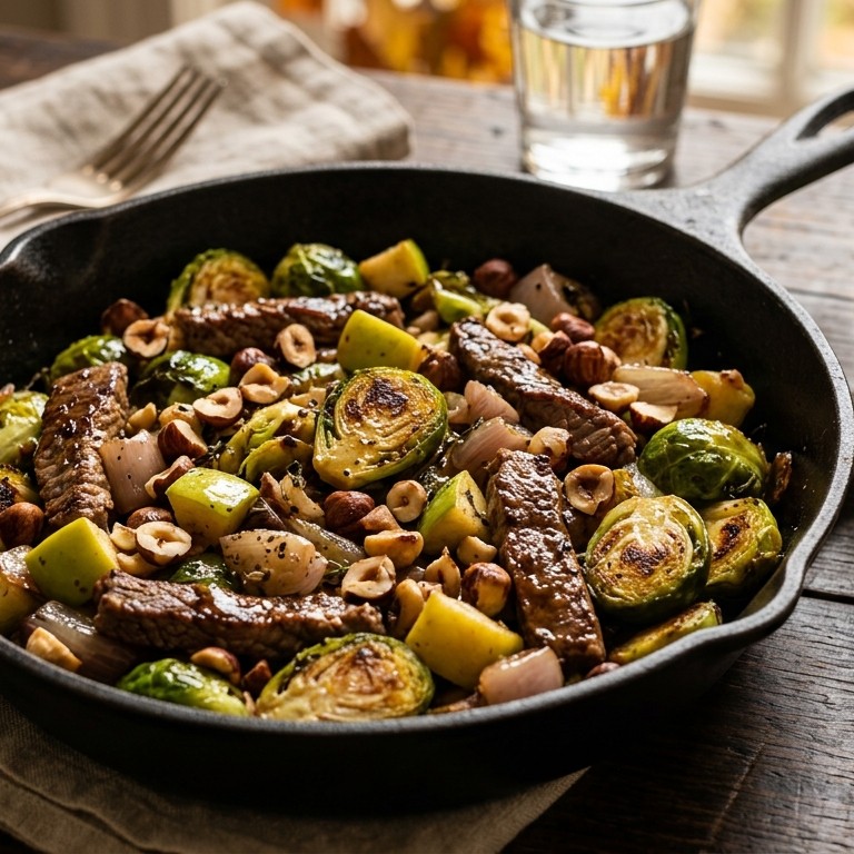 Spruitjes met bieflapreepjes en hazelnoten recept