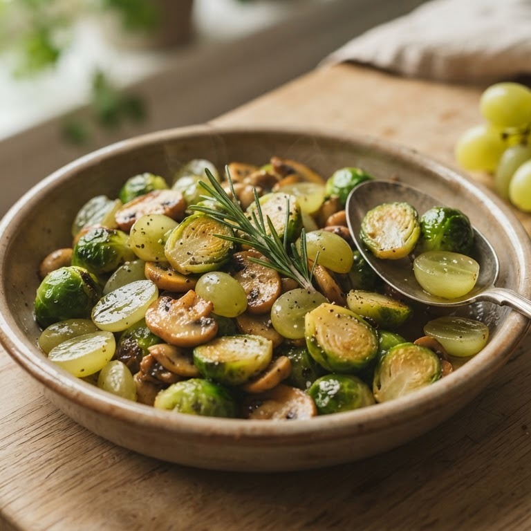 Spruitjes met druiven en champignons recept