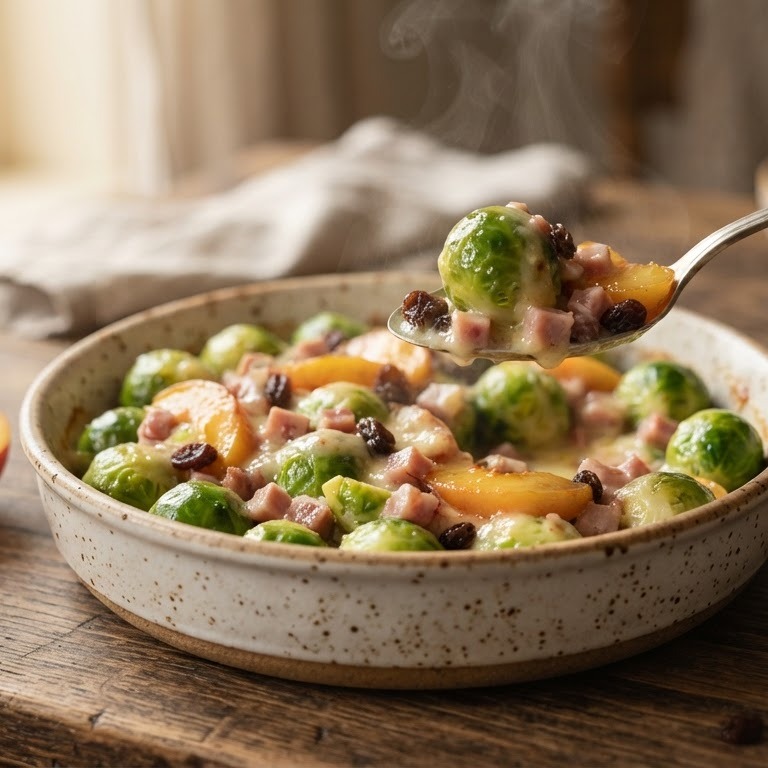 Spruitjes met kaas-hamsaus recept