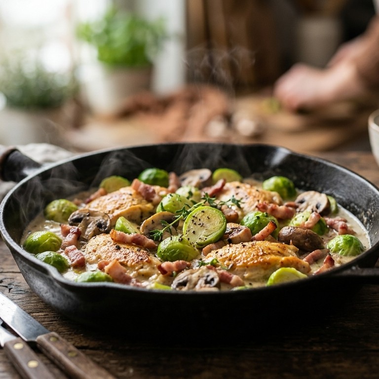 Spruitjes met kipfilet en kastanjechampignons recept