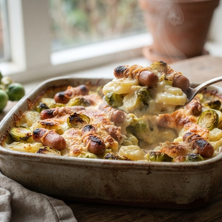 Spruitjes ovenschotel met knakworst recept