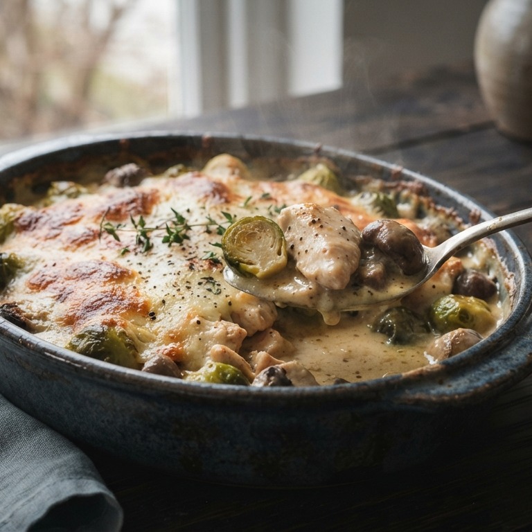 Spruitjesschotel met kip in roomsaus recept