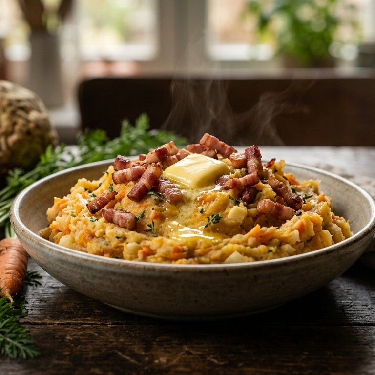 Stampot knolselderij, wortel en pompoen recept
