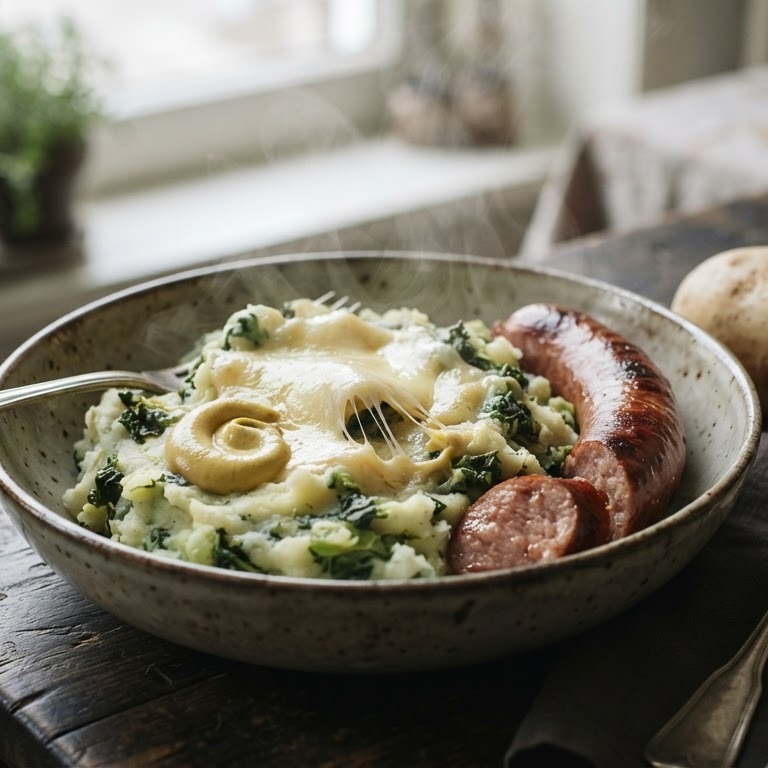 Stamppot groene kool met kaas en mosterd recept