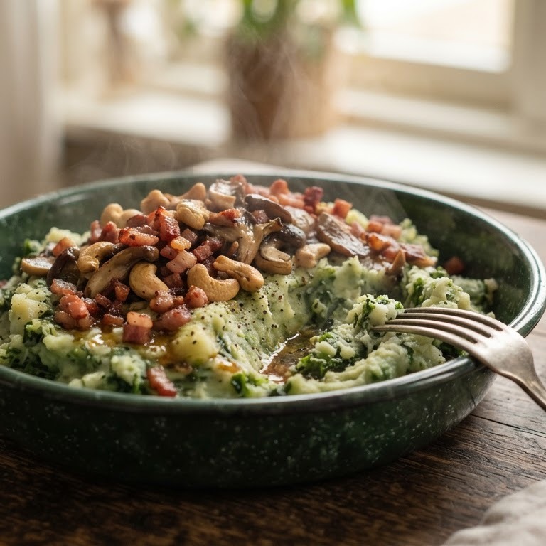 Stamppot met bacon en paddestoelen recept