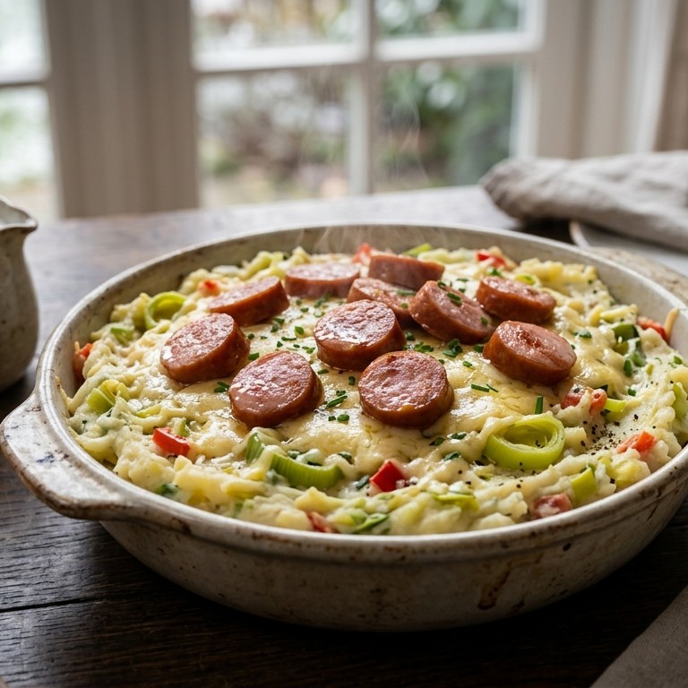 Stamppot prei met paprika en rookworst recept