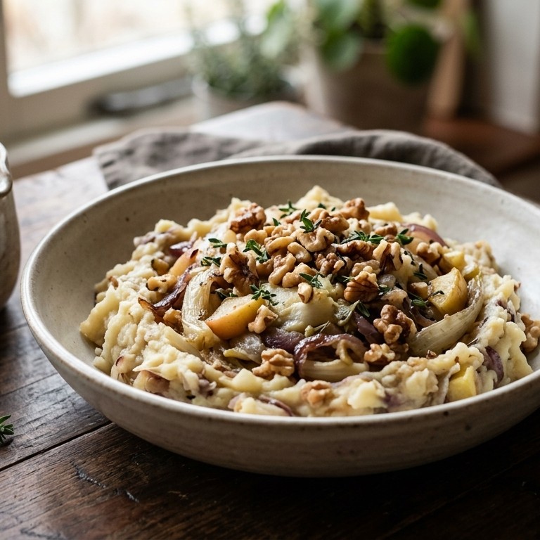 Stamppot witlof met rode ui, appel en walnoten recept