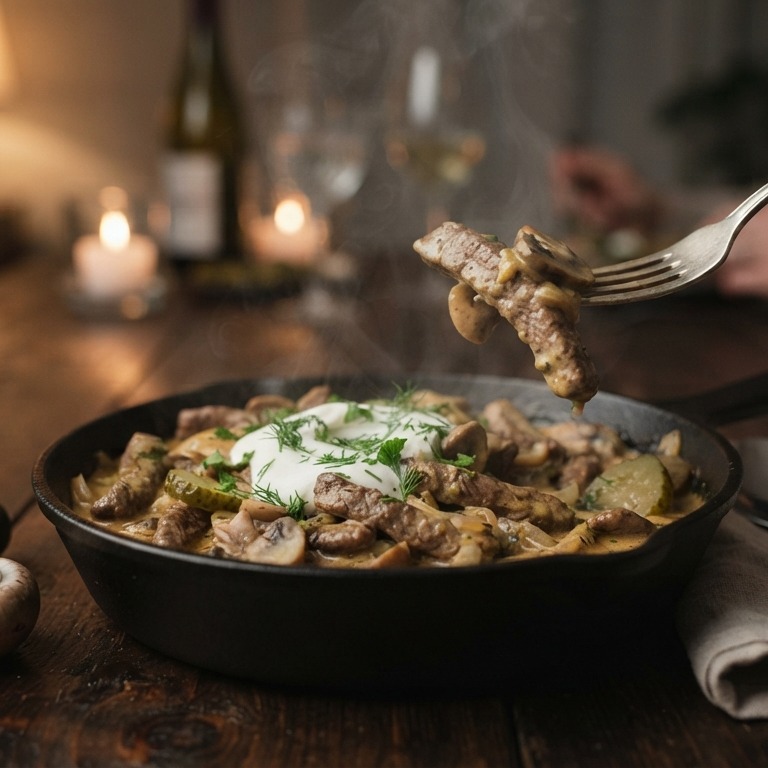 Steakpannetje à la boeuf stroganoff recept