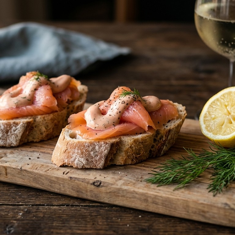 Stokbrood gerookte zalm met cocktailsaus recept