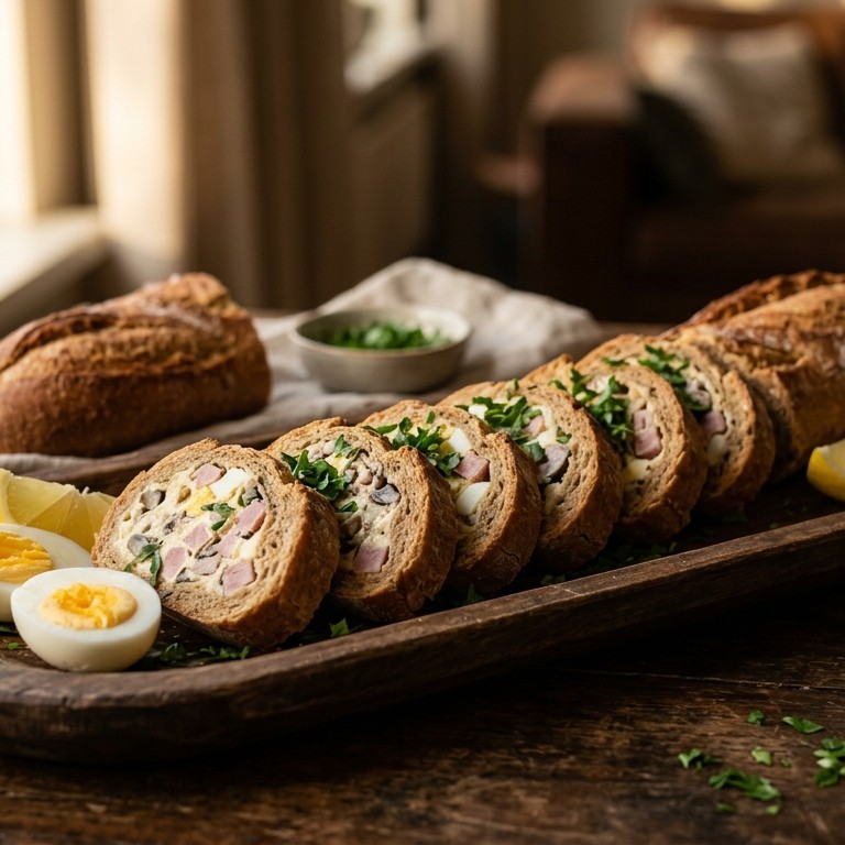 Stokbrood gevuld met champignons en ham recept