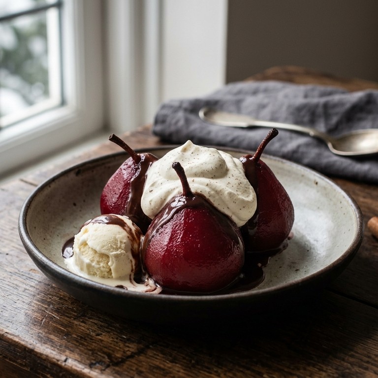 Stoofperen in rode wijn met chocolade recept