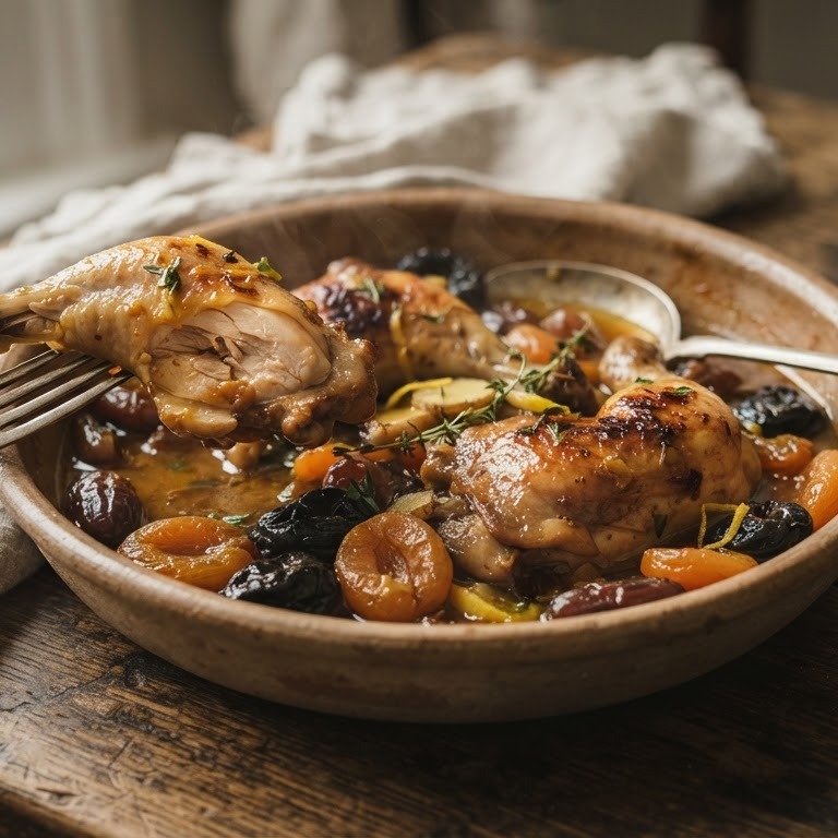 Stoofpotje citroen- gemberkip met gedroogd fruit recept