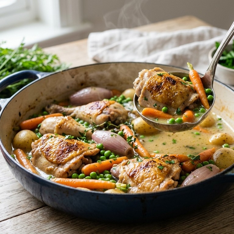 Stoofpotje van kip met voorjaarsgroente recept