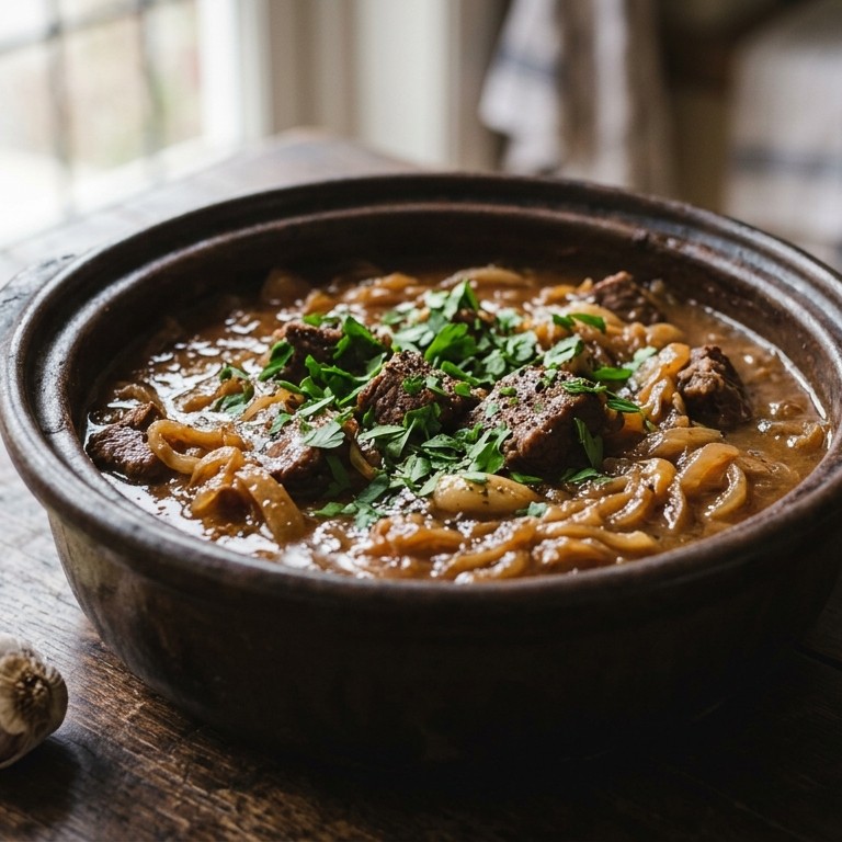 Stoofschotel met rundvlees en zoete uien recept