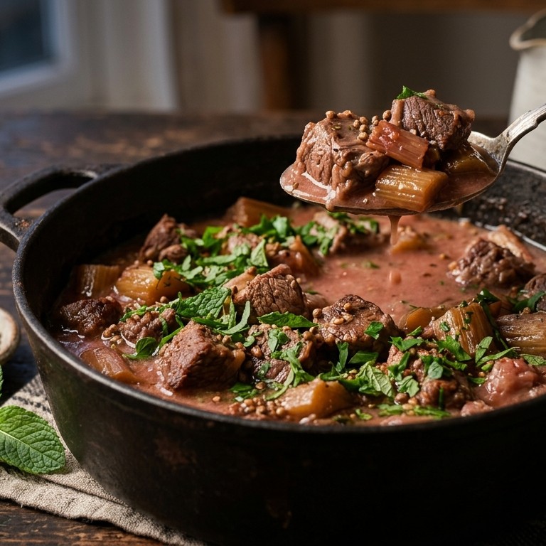 Stoofschotel van lam en rabarber recept