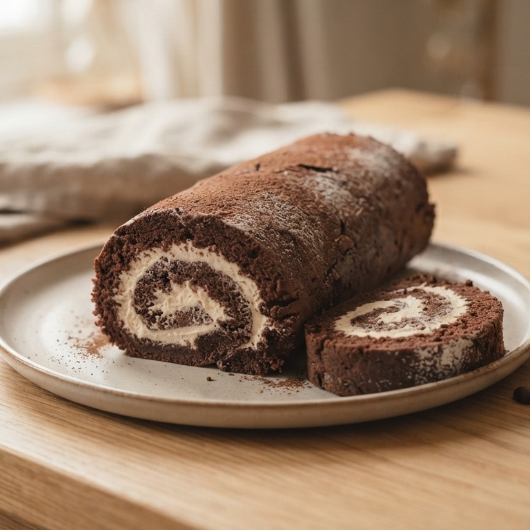 Suiker & lactosevrije opgerolde chocoladecake recept
