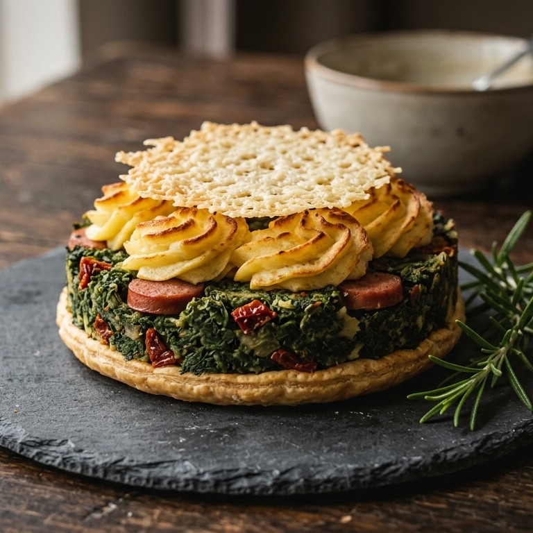 Taartje van boerenkool met een pecorinokoekje recept