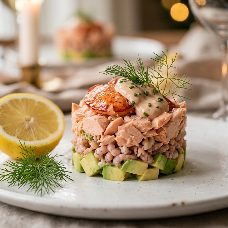 Taartje van kreeft, Hollandse garnalen en zalm recept
