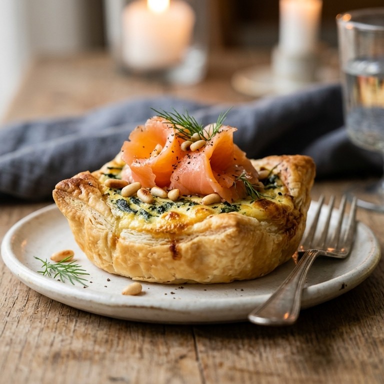 Taartjes met spinazie en gerookte zalm recept