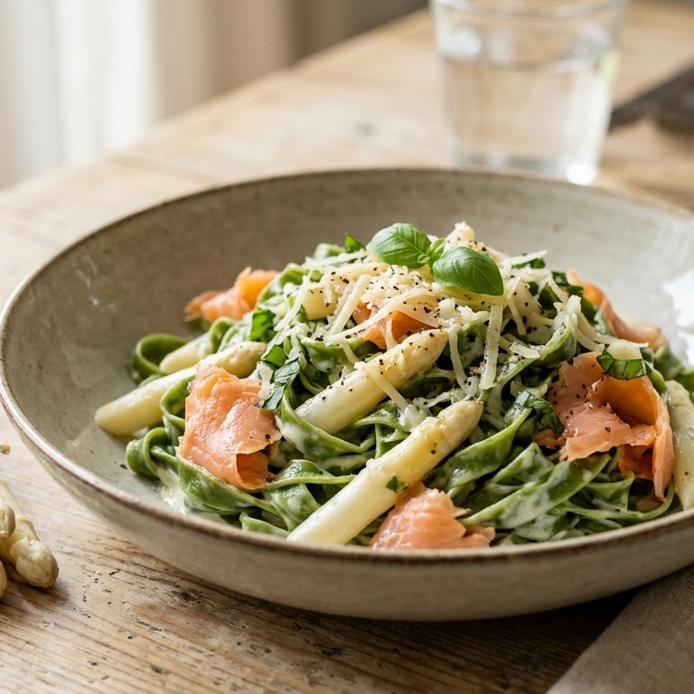 Tagliatelle met asperges en zalm recept