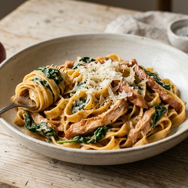 Tagliatelle met bladspinazie en gerookte kip recept