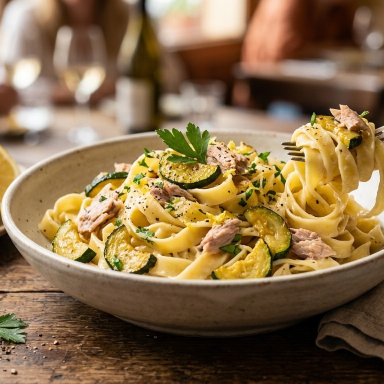 Tagliatelle met courgette en tonijn recept